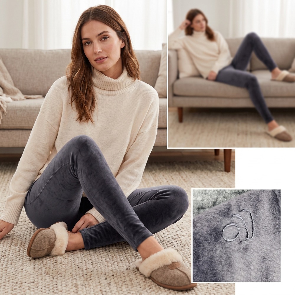 Cuddl Duds Double Plush Velour Leggings Grey Medium Loungewear Cozy Wardrobe